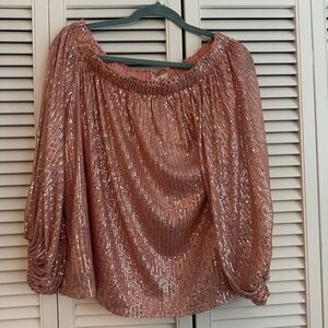 NWT blush pink sequin top. Can be worn on or off the shoulder, size large